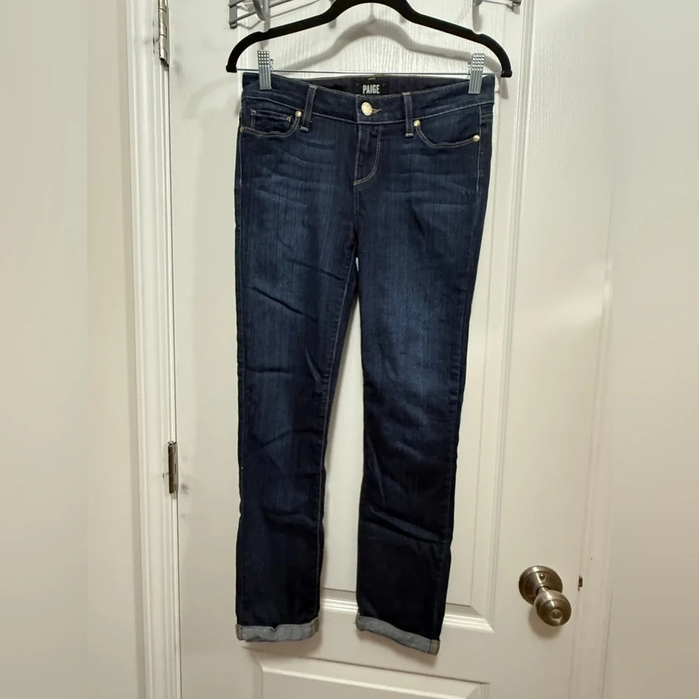 Paige Skyline Skinny Crop cuffed Hem Jeans women’s Sz 26 dark blue closet staple